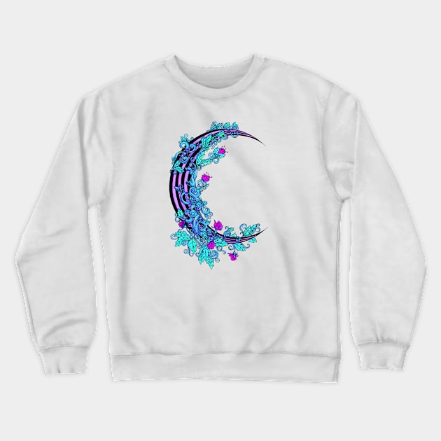 Striped Purple Floral Moon Crewneck Sweatshirt by NicoleWhelan